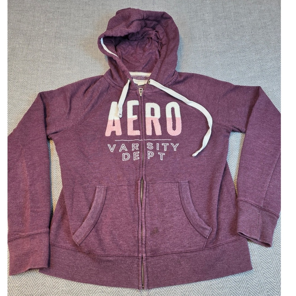 Aeropostale Womens Varsity Dept Full Zip Hoodie Purple Chenille Logo Medium
